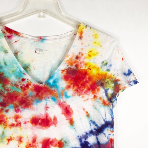 Merona Womens Size XL Top Tie Dye‎ Enemies to Lovers Red Blue Handmade 1159 - Picture 8 of 9